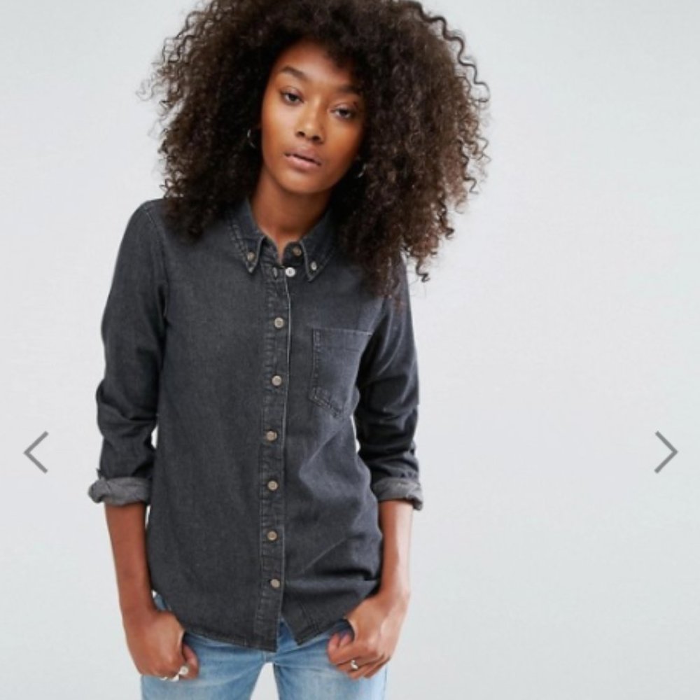 ASOS Washed Black Denim Shirt Size 4
